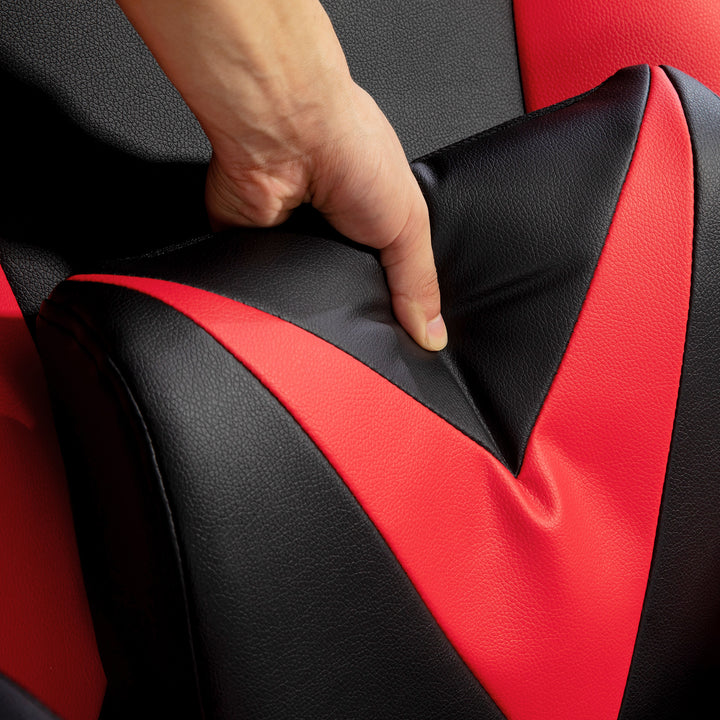 Gamingstol med gyngefunktion, drejestol, højdejusterbar, polstret sæde, metal, 67 x 71 x 112 cm, rød