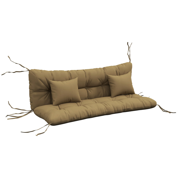 Sæt med 4 siddehynder, 150x50 cm, vandafvisende stolehynder med bånd, 10 cm tykke, brun