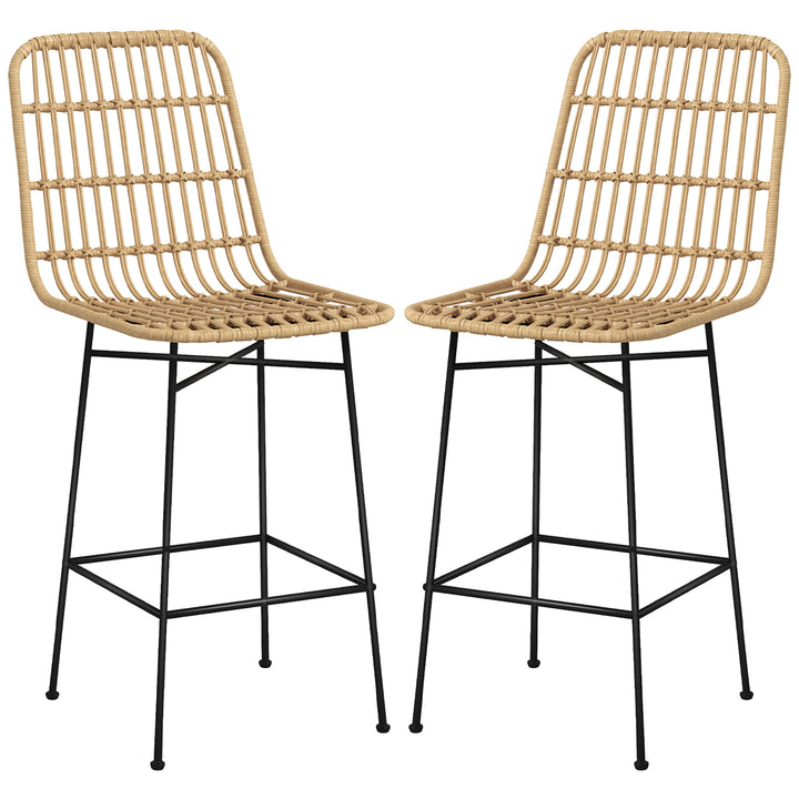 Barstol, boho-stil, pe-rattan, 45 x 53,5 x 105 cm, natur + sort