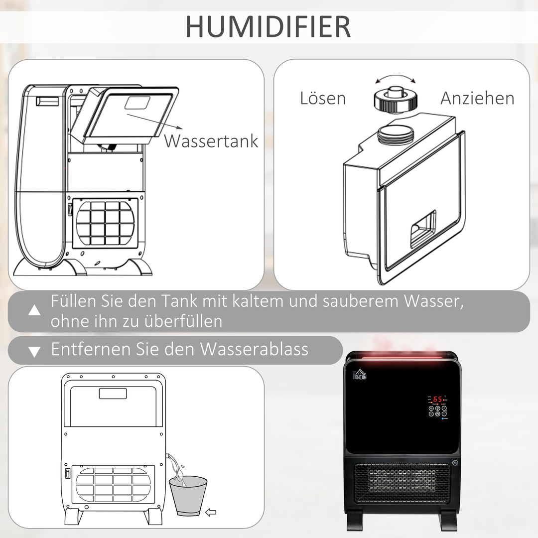 2-I-1 varmeblæser, varmelegeme, led-lys, 8-timers timer, 33 cm x 21 cm x 49,5 cm, sort