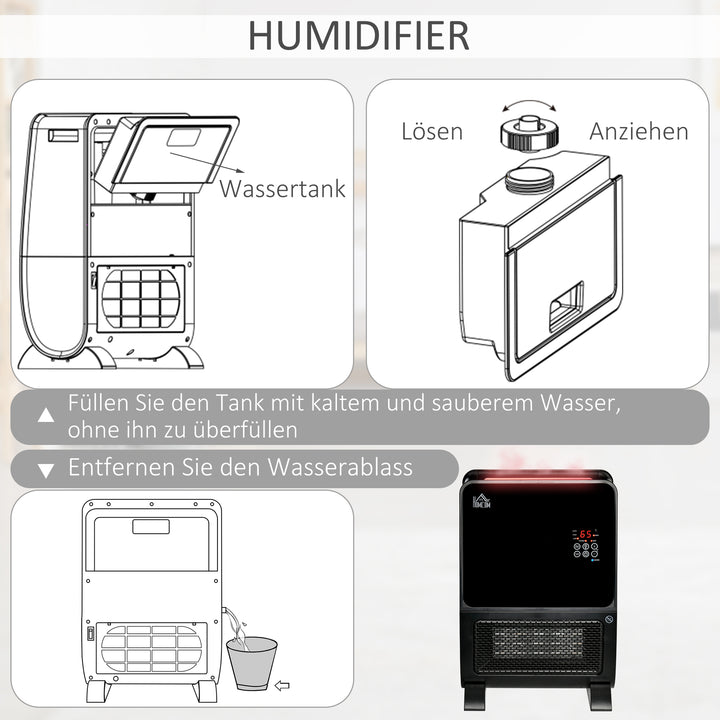 2-I-1 varmeblæser, varmelegeme, led-lys, 8-timers timer, 33 cm x 21 cm x 49,5 cm, sort