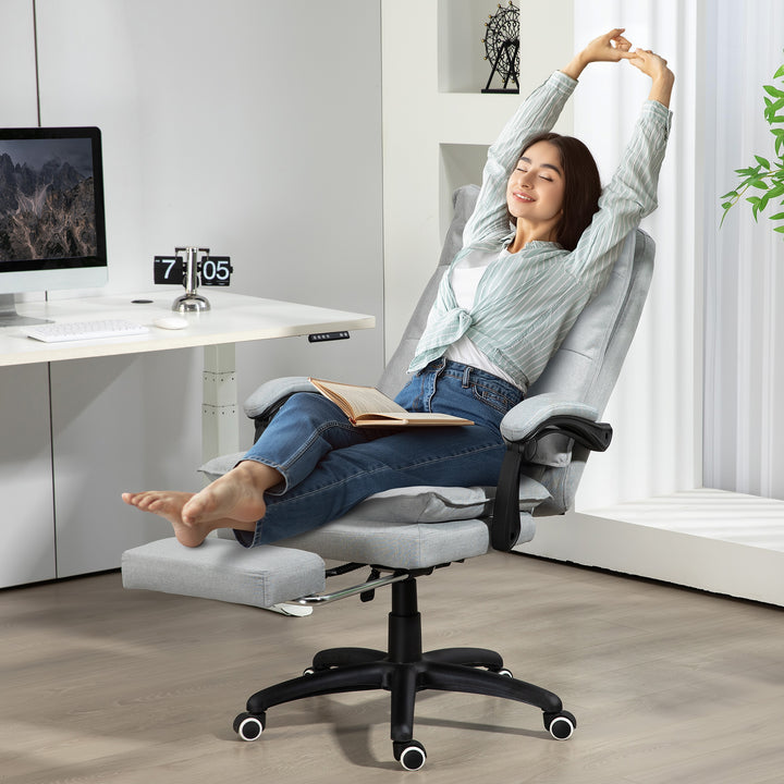 Massagekontorstol, skrivebordsstol med massagefunktion, højdejusterbar, ergonomisk drejestol, nylon, lysegrå