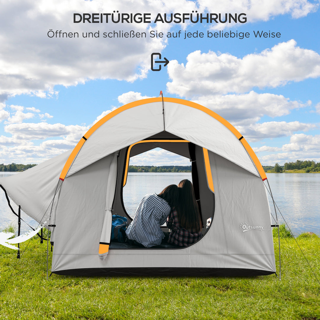 Biltelt campingtelt, 3 døre, vejrbestandigt, 239 cm x 210 cm x 210 cm, orange + grå