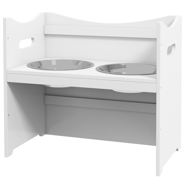 Foderstation til hunde, 2 skåle i rustfrit stål, højdejusterbar, 54x31,5x47cm, hvid