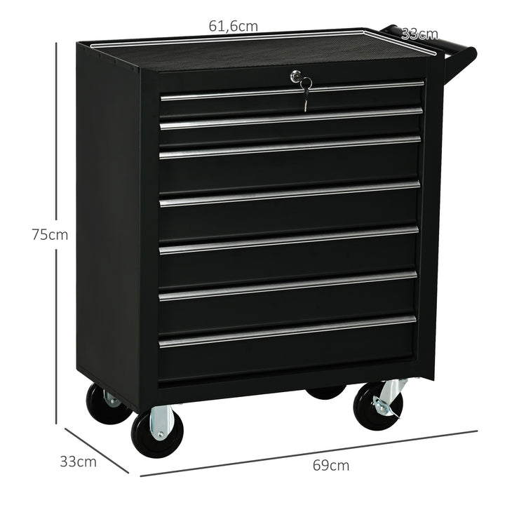 Værktøjsvogn, 2 små og 5 store skuffer, stål, op til 150 kg, 69 x 33 x 75 cm, rød