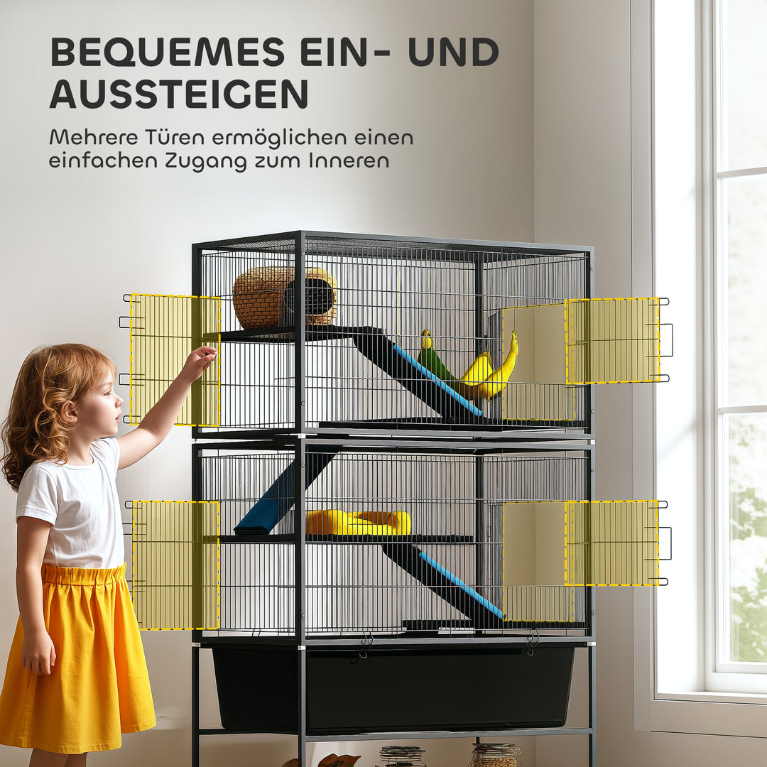 Bur til små dyr, kæledyrsbur med 5 niveauer, skridsikre ramper, hængekøje, 88 x 48 x 150,5 cm, mørkegrå