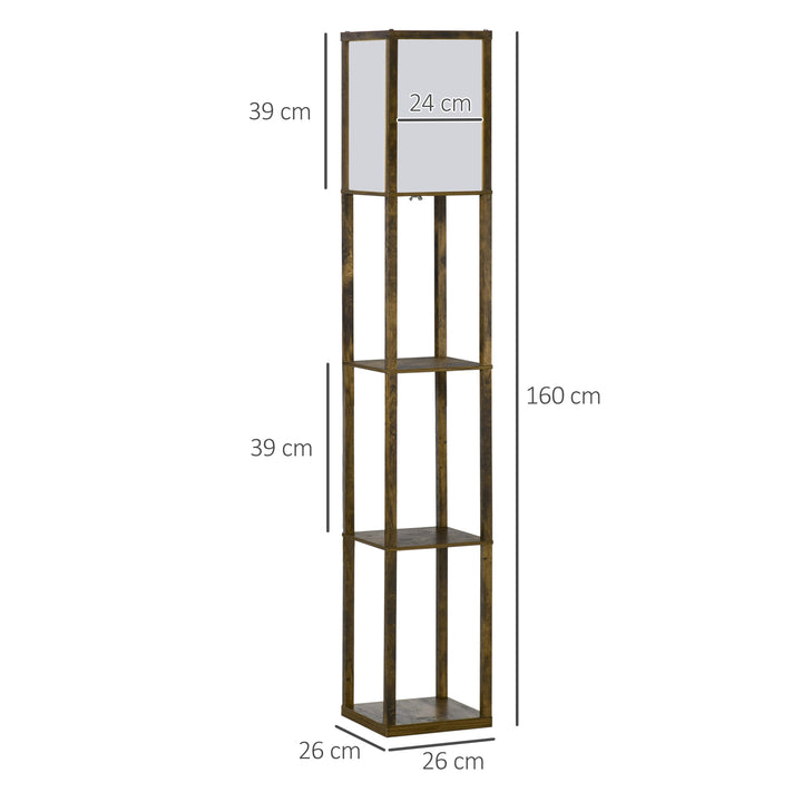 Gulvlampe med hylder, træ, 26 x 26 x 160 cm, til stue/soveværelse (pære medfølger ikke)