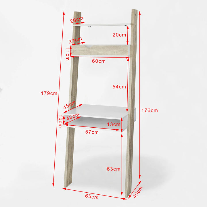 Moderne stigereol, B65 x D40 x H179 cm, naturfarvet og hvid