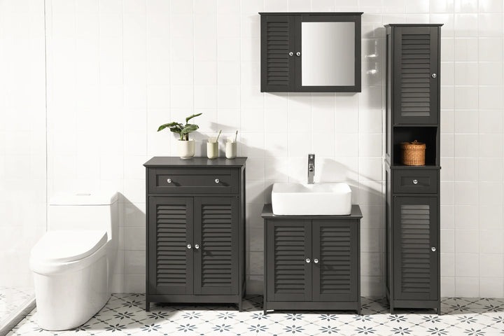 Højt og slankt badeværelsesskab i mørkegrå, B32 x D30 x H170 cm