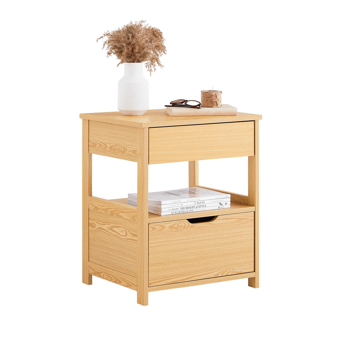 Natbord med 2 skuffer, 45x55x37 cm, naturfarvet