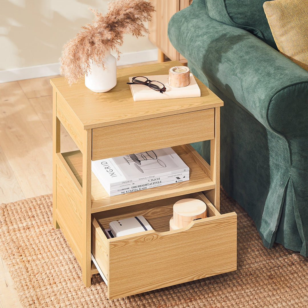 Natbord med 2 skuffer, 45x55x37 cm, naturfarvet