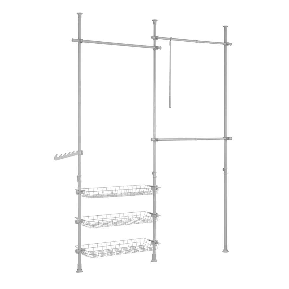 Teleskopisk garderobesystem, Bredde: 75~122 cm+ 102 cm, Højde: 200-270 cm