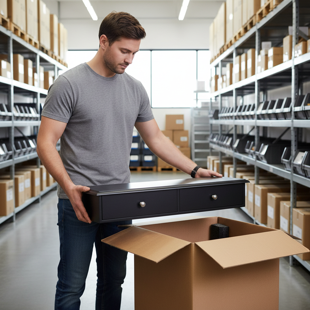 Væghylde med 2 skuffer, 64x15x10 cm, sort