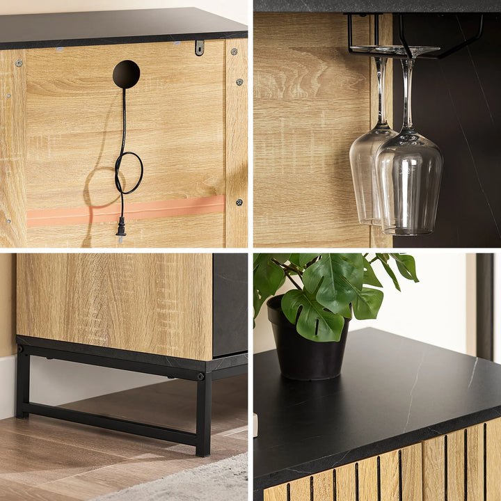 Kompakt køkkenhelt: buffetskab med mikrobølgeovnsfag og moderne jalousidør (eg/sort), 107×40×85 cm