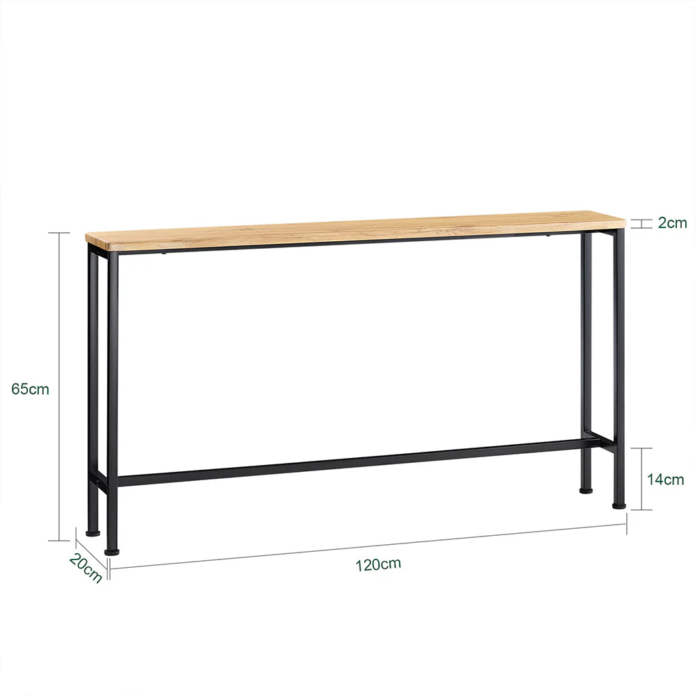 Pladsbesparende konsolbord i industrielt look, L120xB20xH65cm, naturfarvet