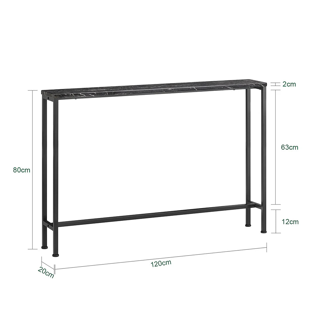 Elegant konsolbord i MDF og stål, L120xB20xH80 cm, sort