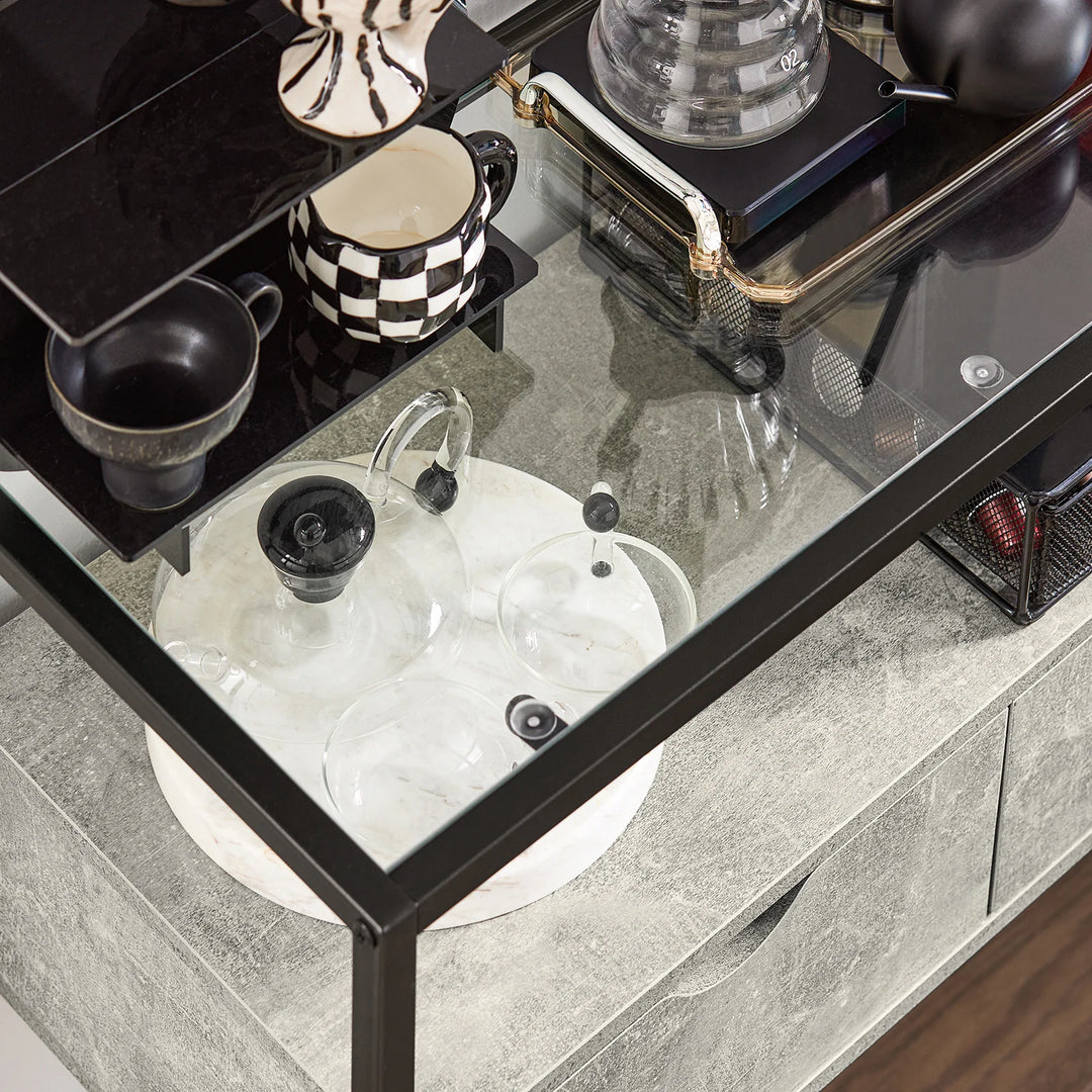 Konsolbord med opbevaring, industrielt look, B81 x D35 x H78 cm, grå