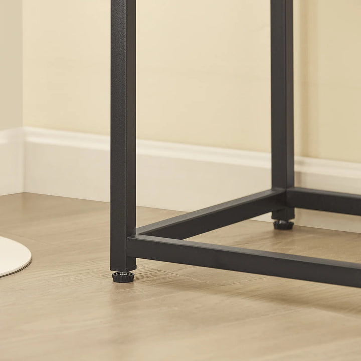 Elegant konsolbord med opbevaringsplads, B81 x D35 x H78 cm, naturfarvet med sorte ben og glasbordplade