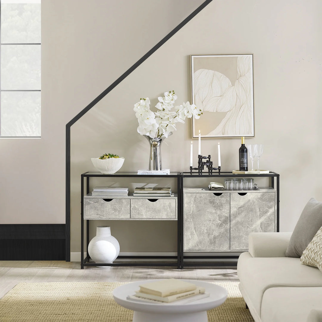 Konsolbord med opbevaring, industrielt look, B81 x D35 x H78 cm, grå