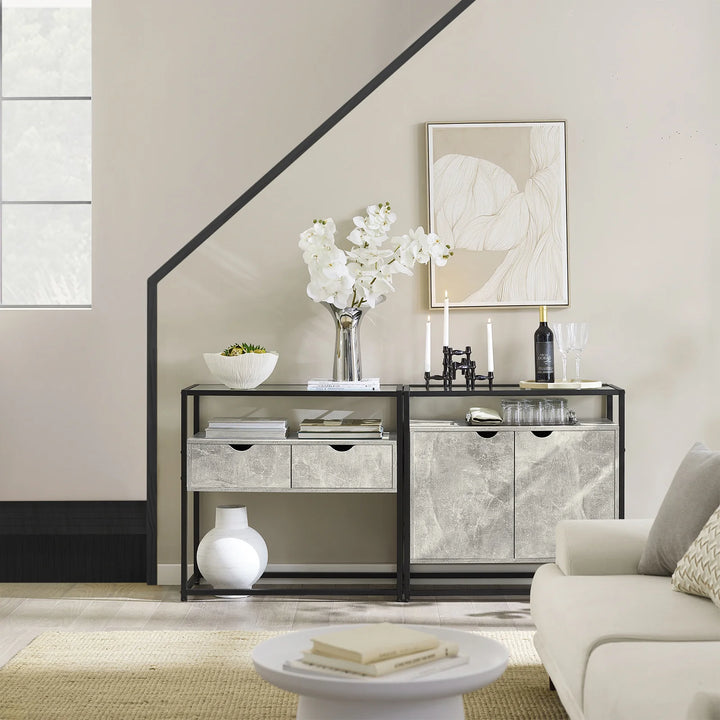 Konsolbord med opbevaring, industrielt look, B81 x D35 x H78 cm, grå