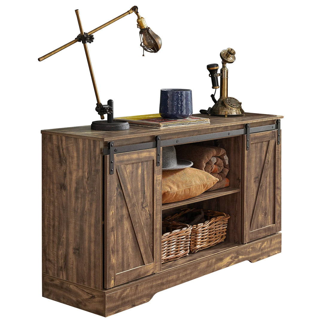 Skænk med skydedøre i rustikt look, B120 x D40 x H70 cm, brun