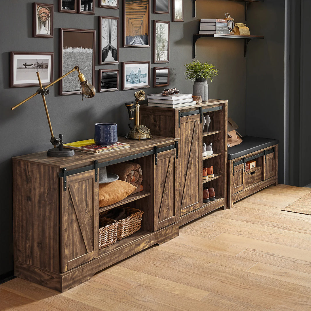 Skænk med skydedøre i rustikt look, B120 x D40 x H70 cm, brun