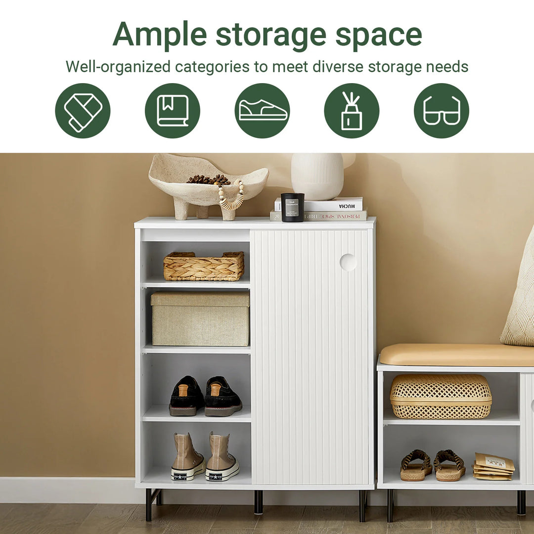 Smukt entrésæt med en kommode/skoskab og en skobænk, skandi-stil, hvid