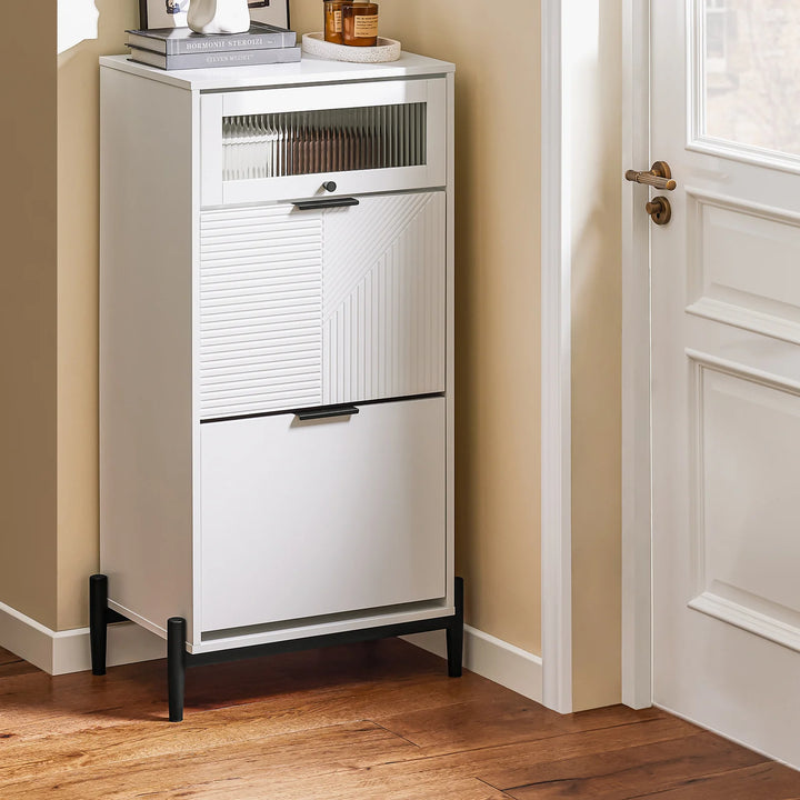 Elegant hvidt skoskab, 59x40x115 cm, hvid