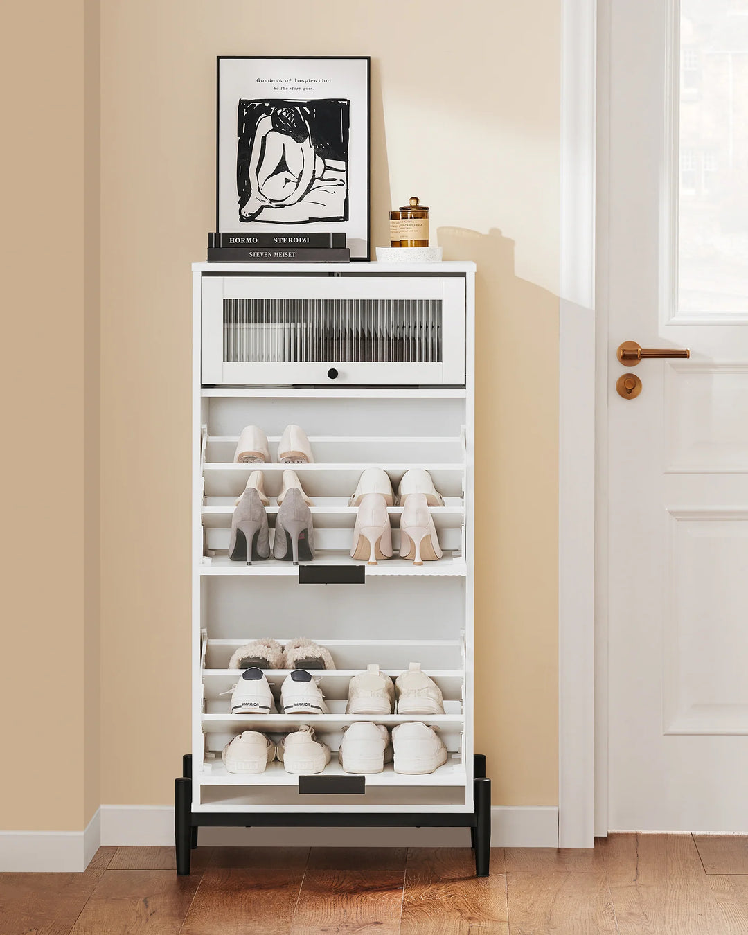 Elegant hvidt skoskab, 59x40x115 cm, hvid