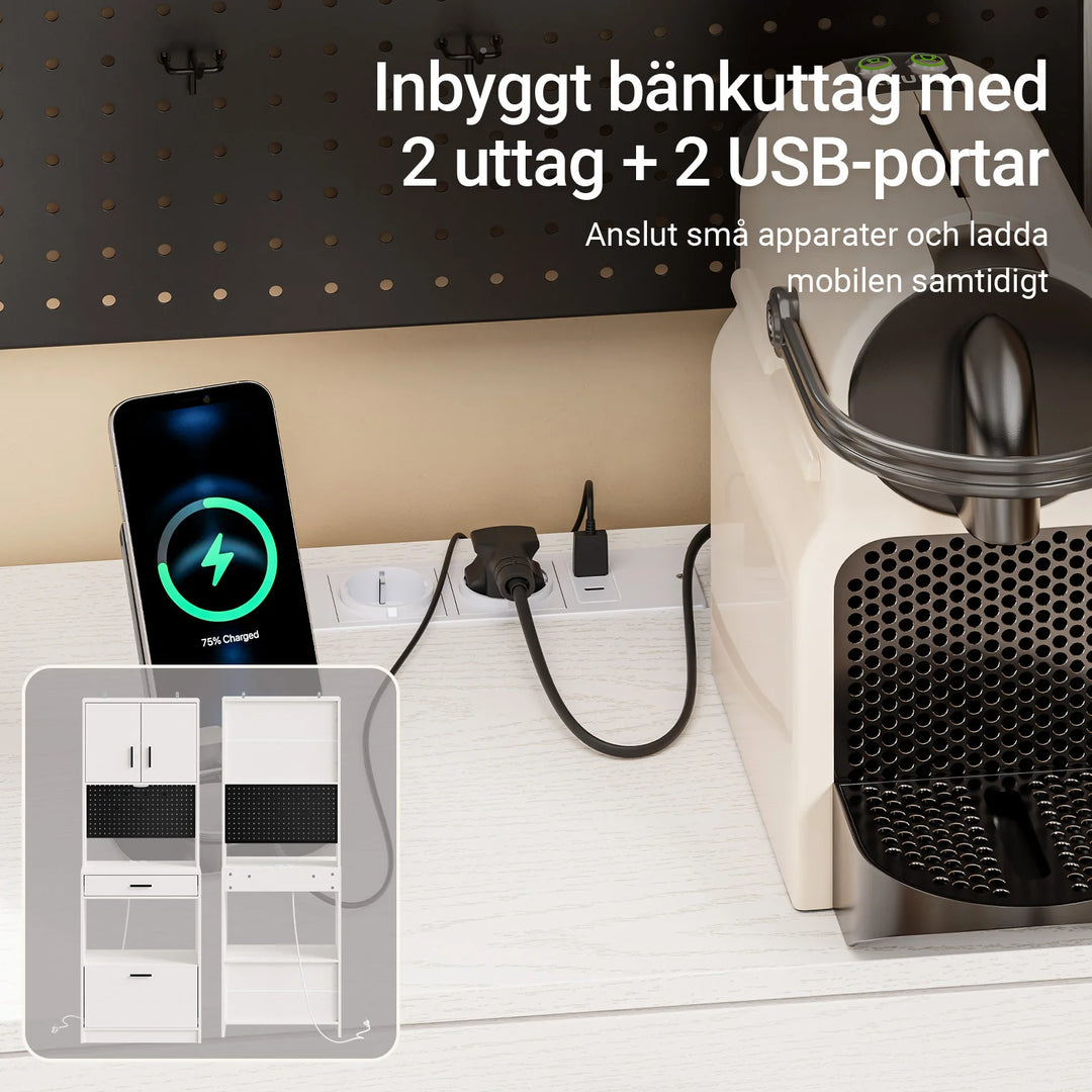 Pladsbesparende køkkenskab med strømudtag, belysning og masser af opbevaring