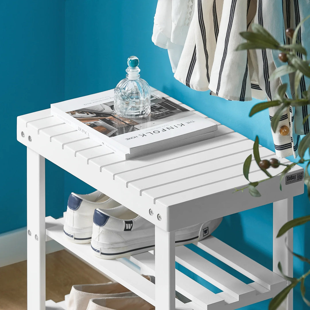 Skobænk i bæredygtigt bambustræ, 50 x 29 x 45 cm, hvid