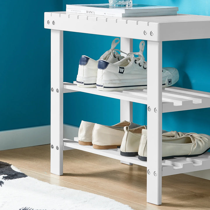 Skobænk i bæredygtigt bambustræ, 50 x 29 x 45 cm, hvid