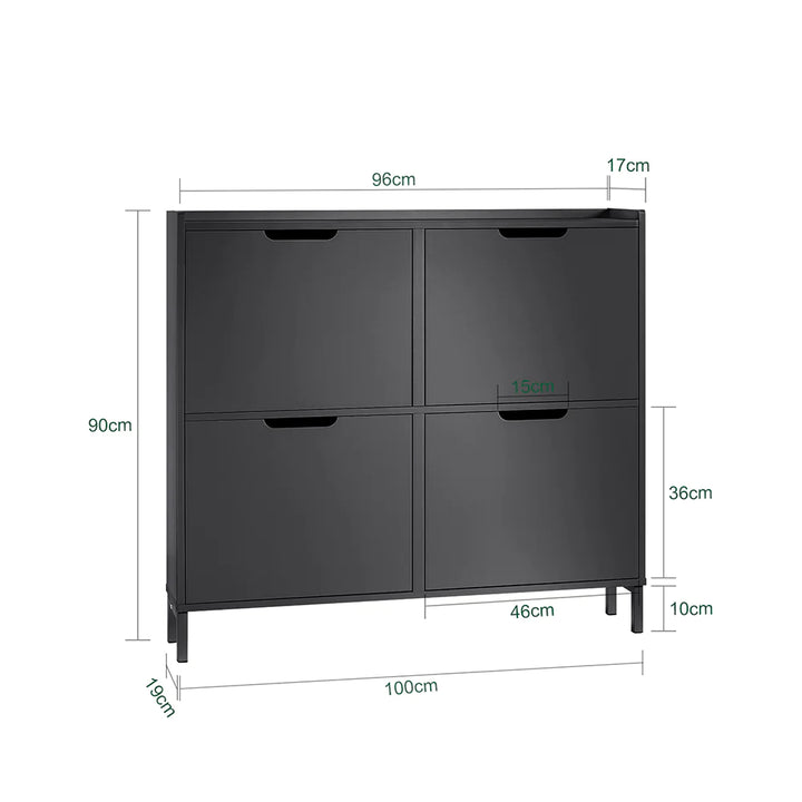 Moderne og minimalistisk skoskab til små rum, L100xB19xH90cm, sort