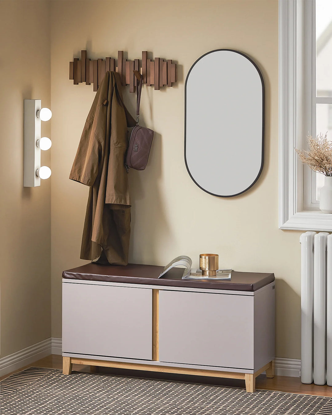 Entrébænk / skobænk med 2 døre, 90x34x47 cm