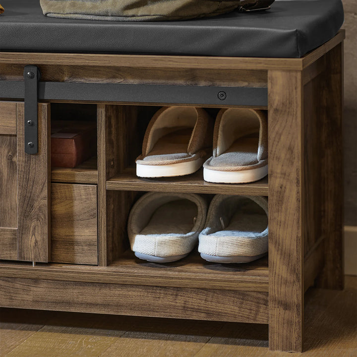 Skobænk i rustikt look med skydedøre, B101 x D45 x H46 cm, brun