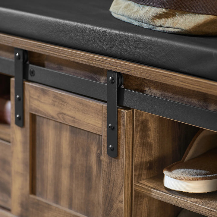 Skobænk i rustikt look med skydedøre, B101 x D45 x H46 cm, brun