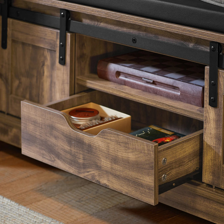 Skobænk i rustikt look med skydedøre, B101 x D45 x H46 cm, brun