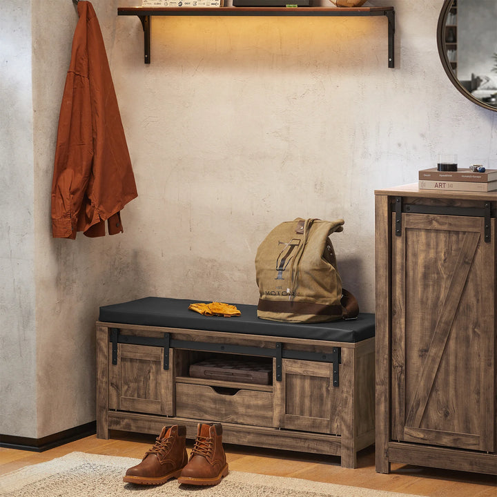 Skobænk i rustikt look med skydedøre, B101 x D45 x H46 cm, brun