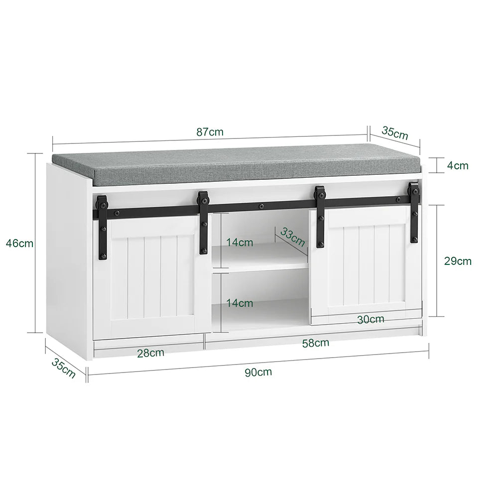 Stilfuld og funktionel skobænk, L90xB35xH46 cm, hvid