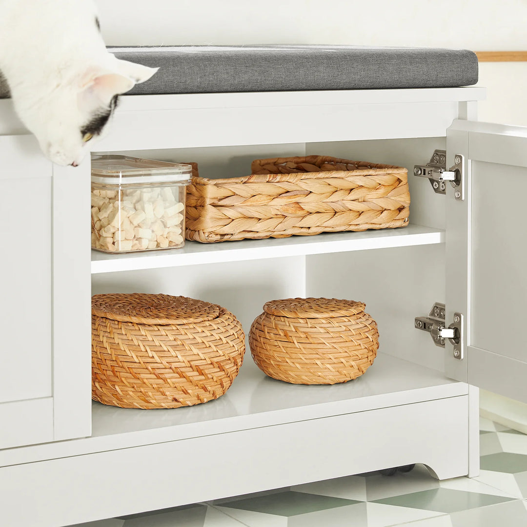 Elegant bænk og kattemøbel i ét, hvid (B91 x H50 x D31 cm)