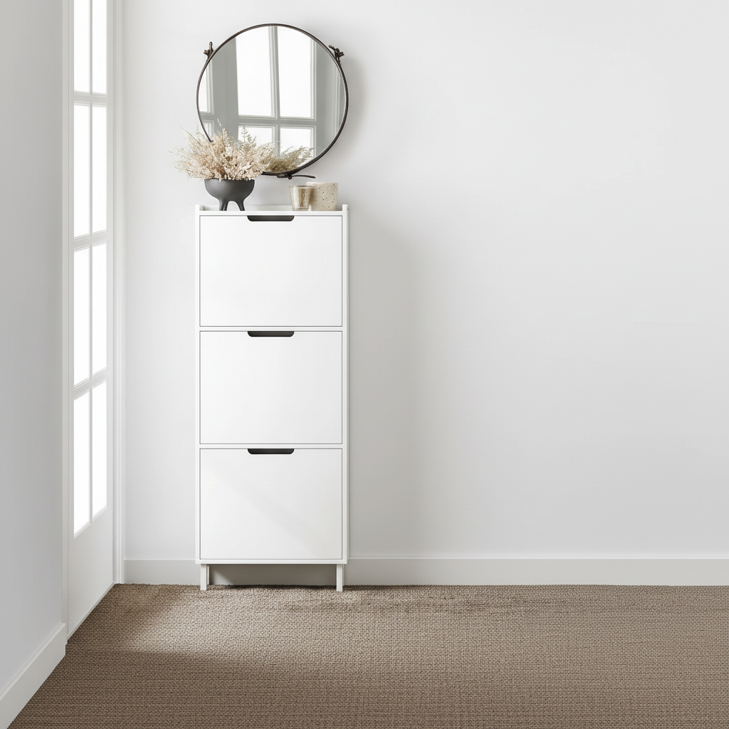 Minimalistisk skoskab i skandi-stil, 50 x 19 x 129 cm, hvid