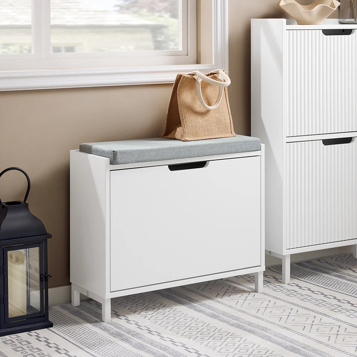 Minimalistisk skobænk med opbevaring - den elegante løsning til din entré, L60xB24xH52 cm, hvid