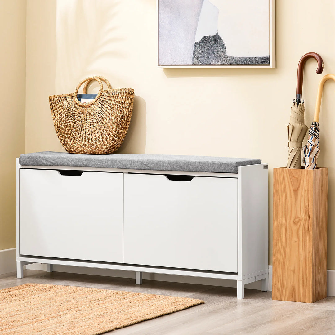 Skobænk med sæde og skoskab – perfekt til entréen, 105 x 52 x 24 cm, hvid