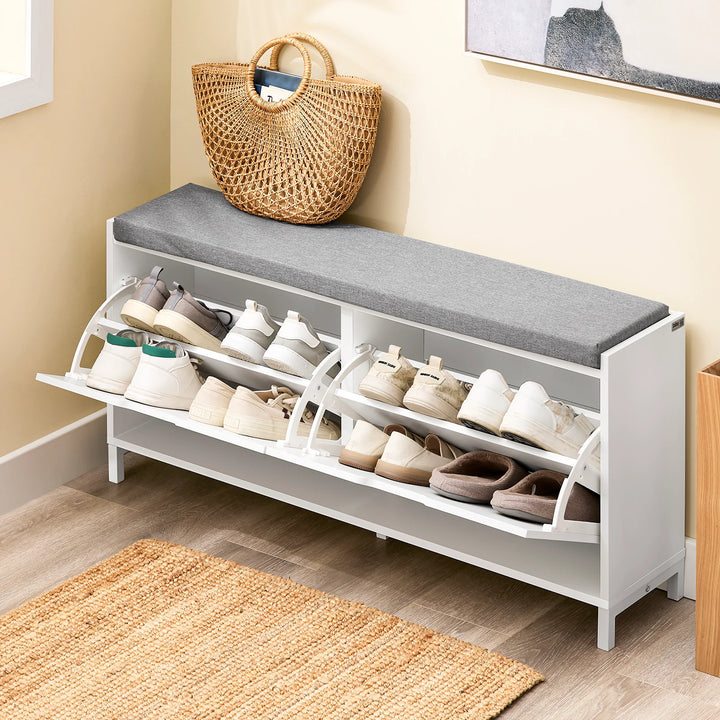 Skobænk med sæde og skoskab – perfekt til entréen, 105 x 52 x 24 cm, hvid