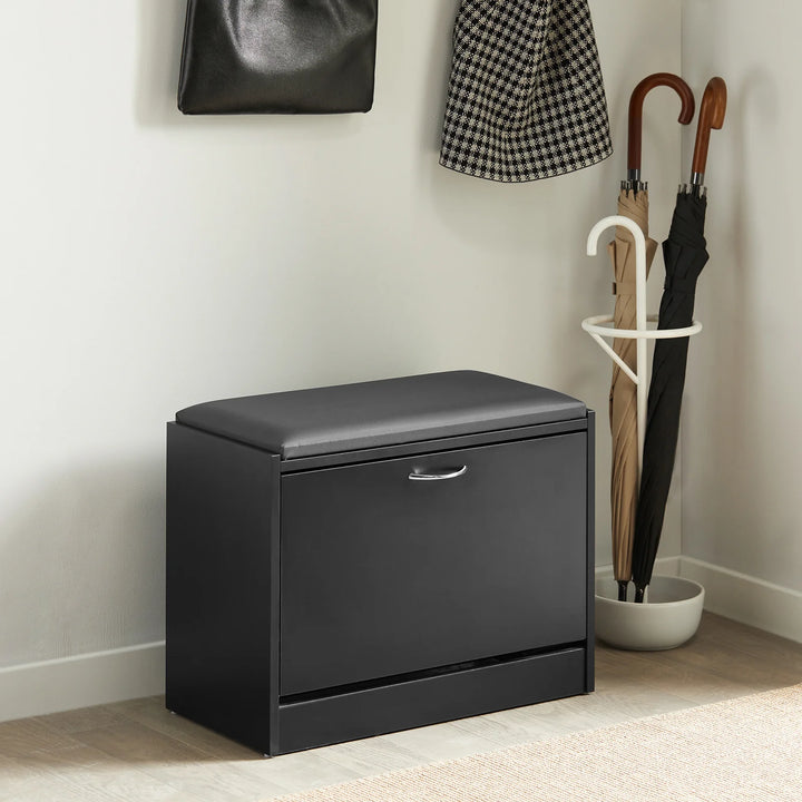 Modene skobænk i MDF og kunstlæder, vippefunktion, B60 x D30 x H47 cm, sort