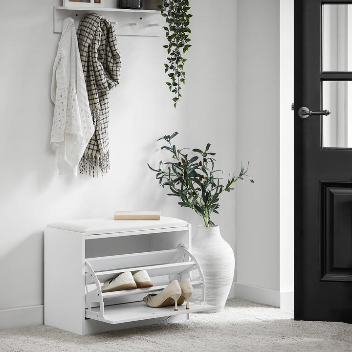 Organisér din entré med denne moderne og alsidige skobænk, B60 x D30 x H48 cm, hvid