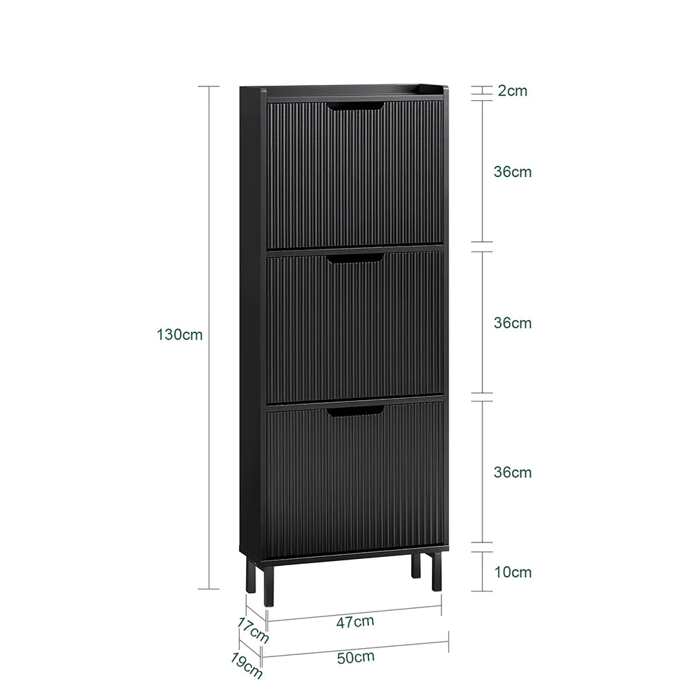 Pladsbesparende skoskab, moderne skandi-stil, L50xB19xH130 cm, sort