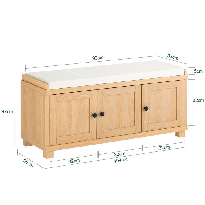 Elegant lys naturfarvet skobænk i japandi-stil, 104x35x47 cm