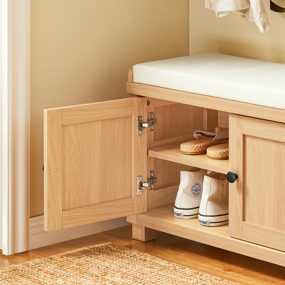 Elegant lys naturfarvet skobænk i japandi-stil, 104x35x47 cm