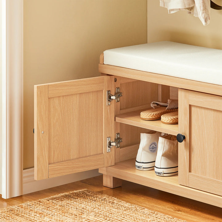 Elegant lys naturfarvet skobænk i japandi-stil, 104x35x47 cm